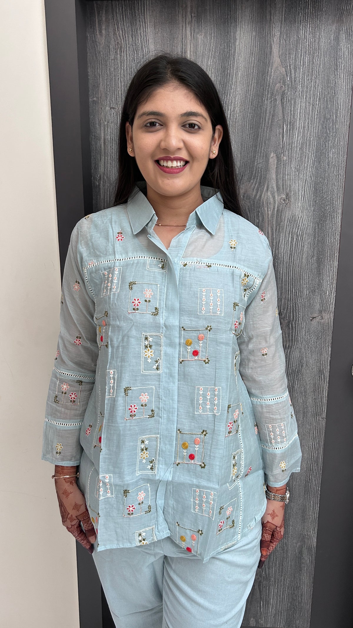 Powder Blue Embroidered Co-ord Set