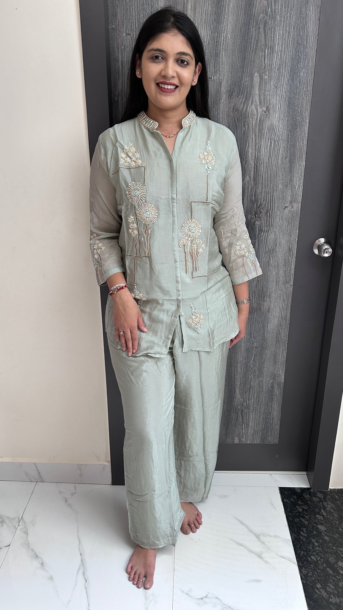 Powder Blue Embroidered Co-ord Set