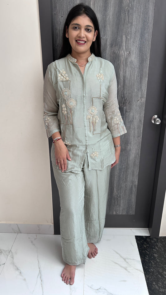 Powder Blue Embroidered Co-ord Set