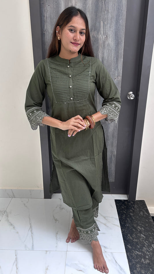 Classic Pleated Olive Co-ord Set