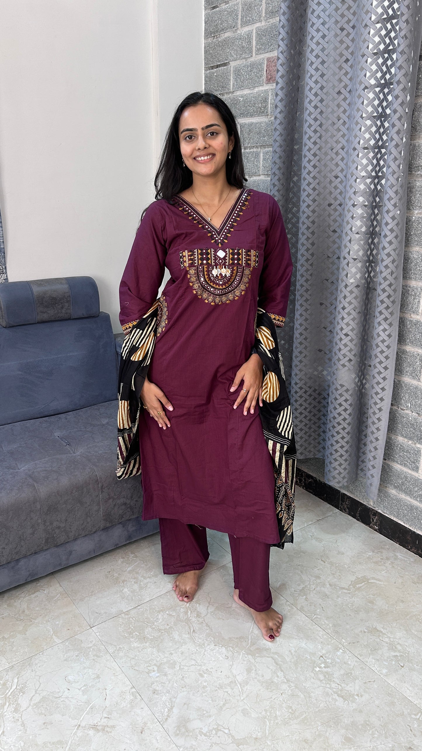 Maroon Hand-Embroidered Kurta Set