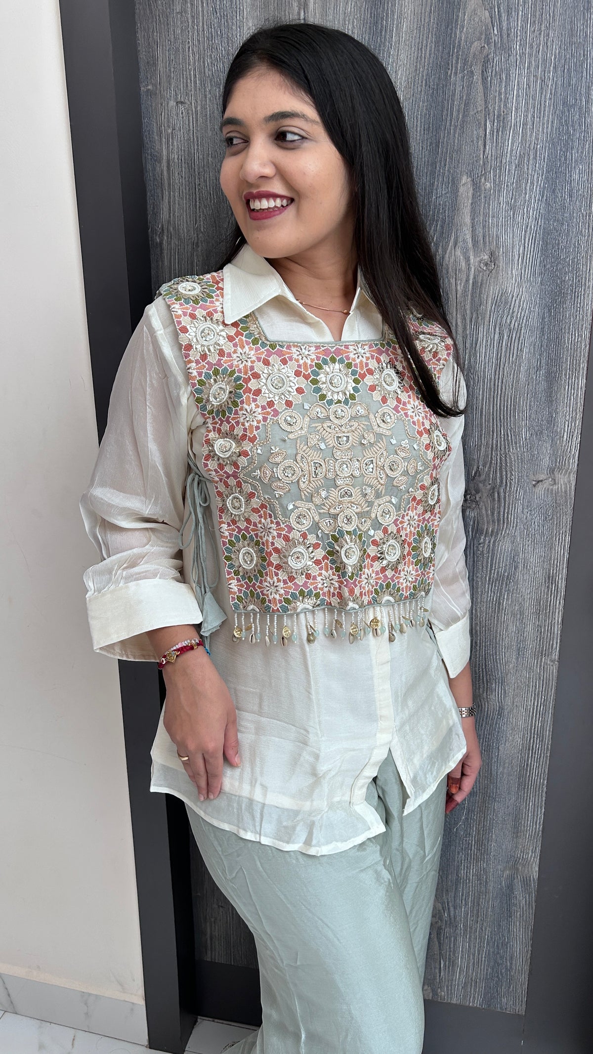 Ivory & Sage Embroidered Overlay Set