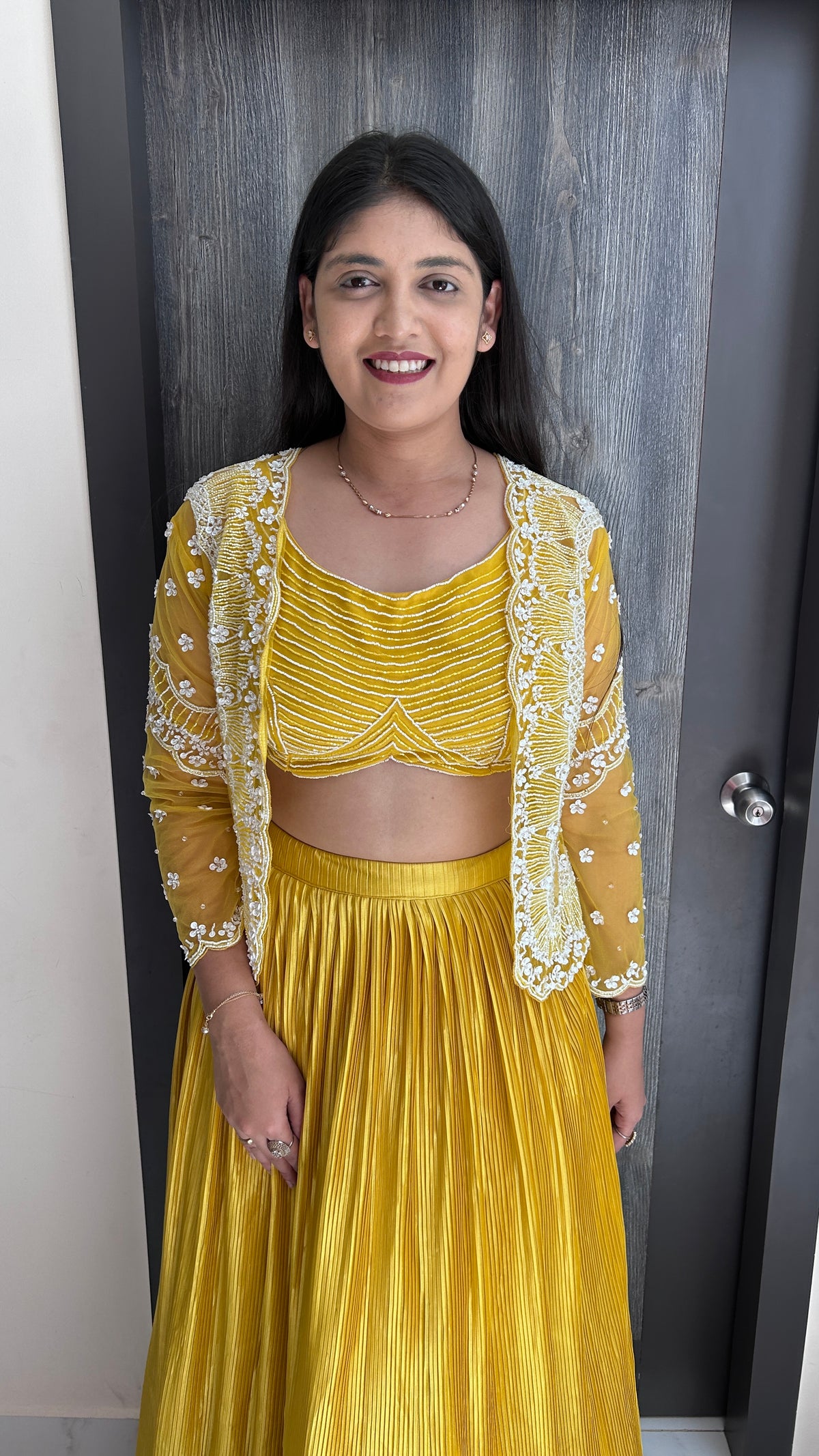Mustard Yellow 3-Piece Lehenga with Embroidered Jacket