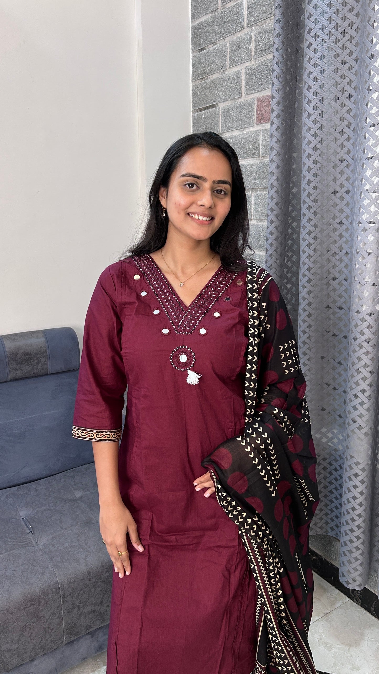 Plum Embroidered Kurta Set with Dupatta