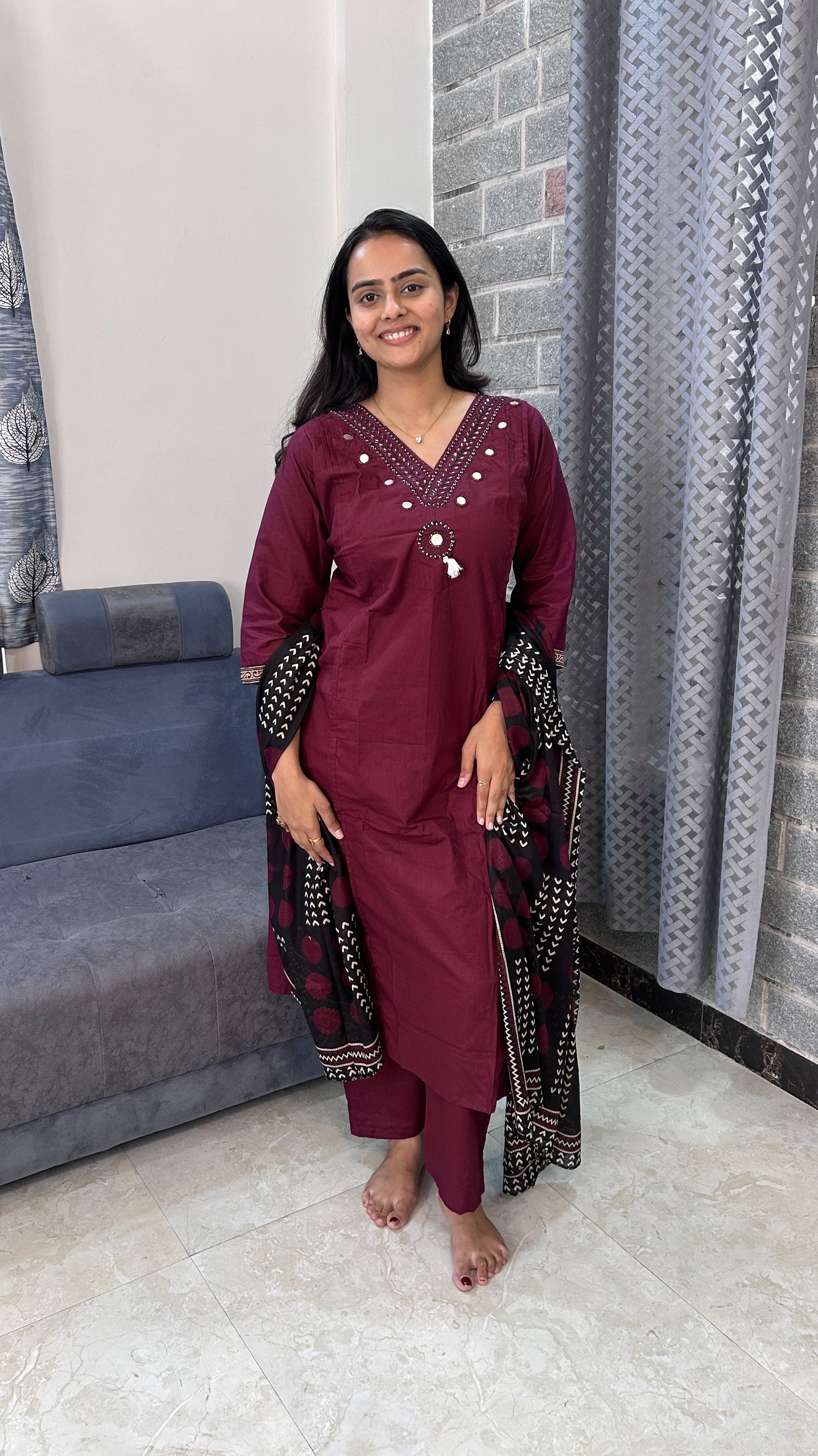 Plum Embroidered Kurta Set with Dupatta
