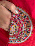 kurti pant set with  hand embroidery (red)
