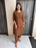 Laknawi Kurta Pant Set (BROWN)