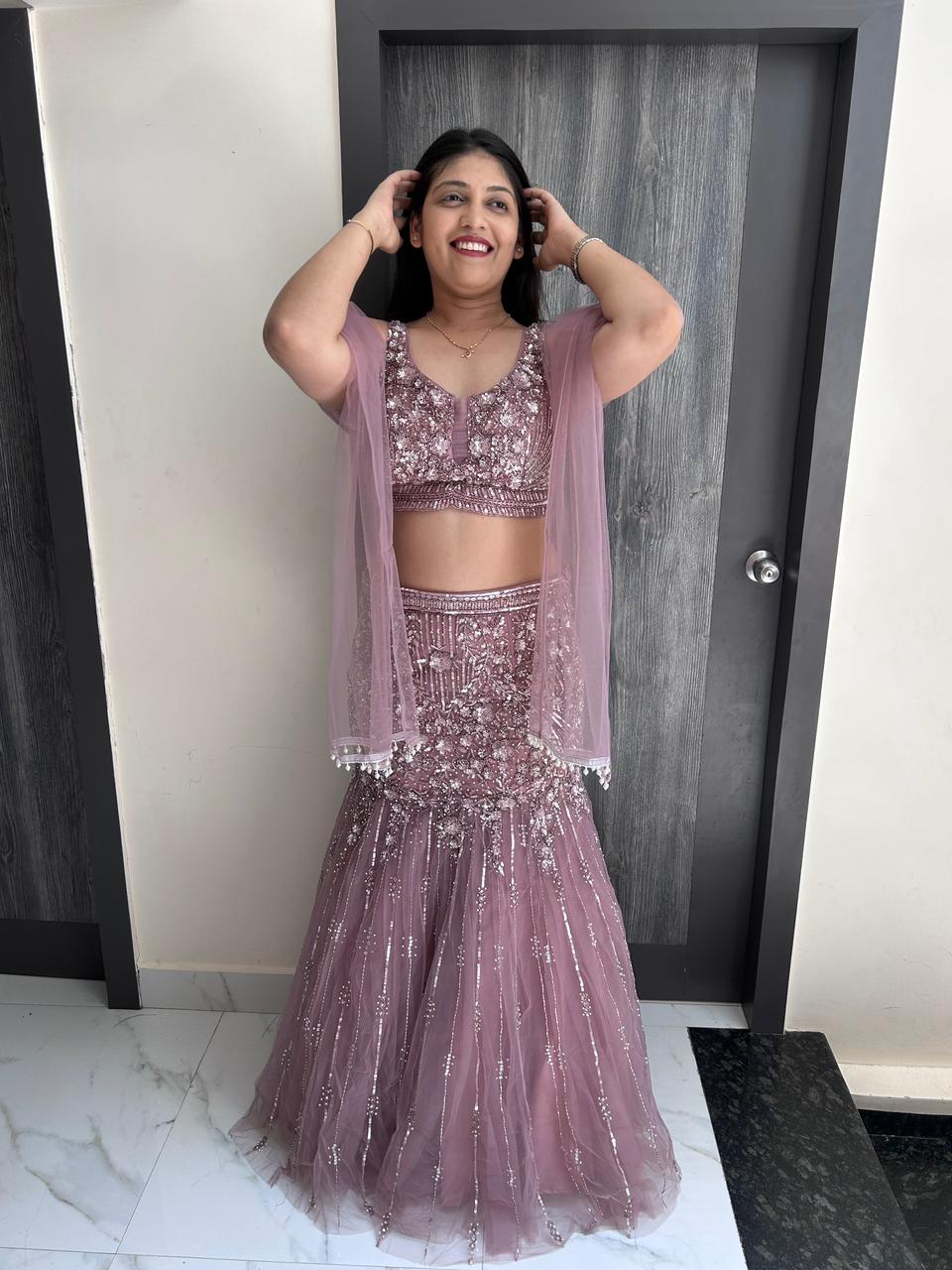 fish-cut party wear(dust pink)