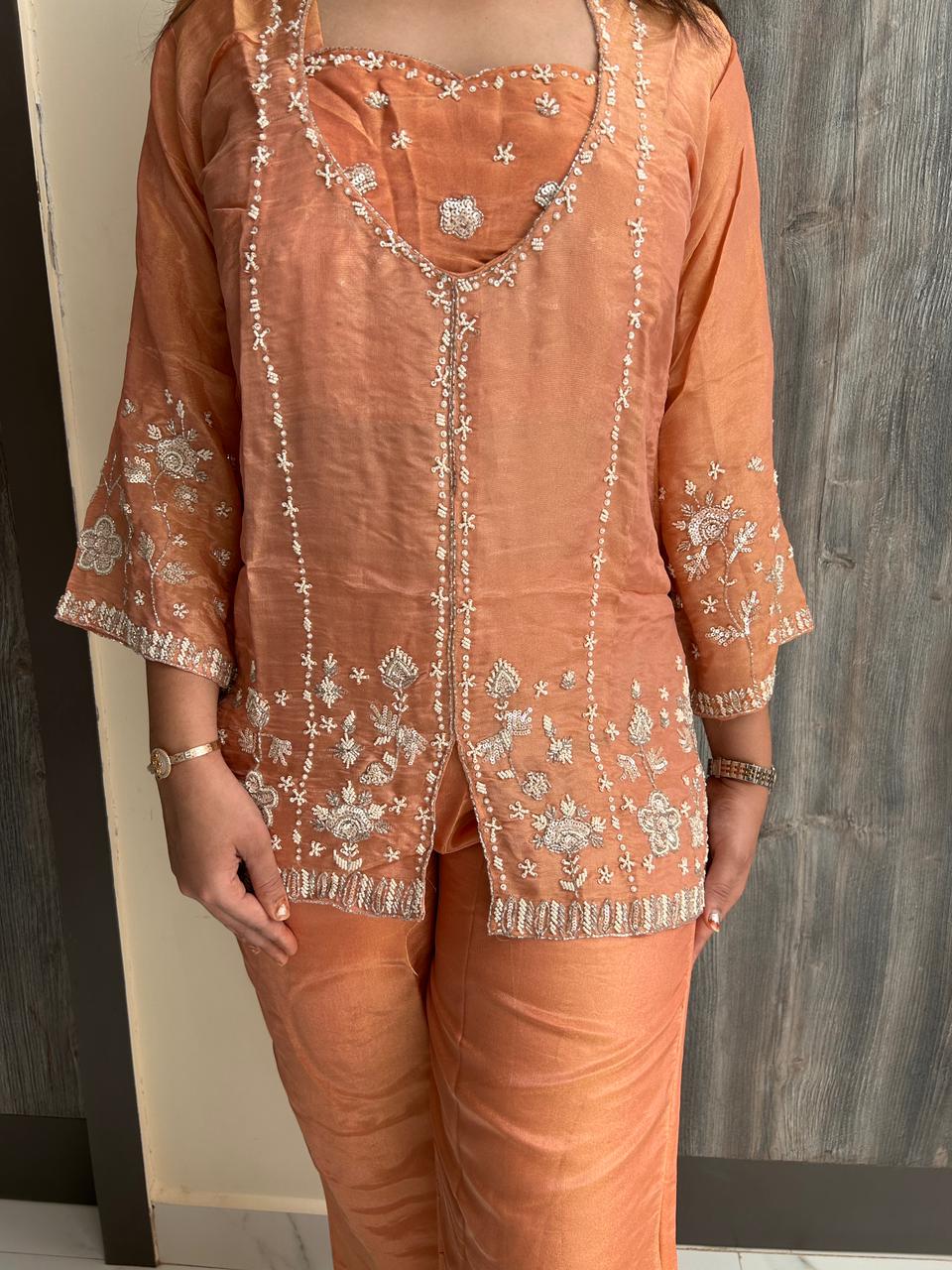 Rust Orange Contemporary Indo-Western Set