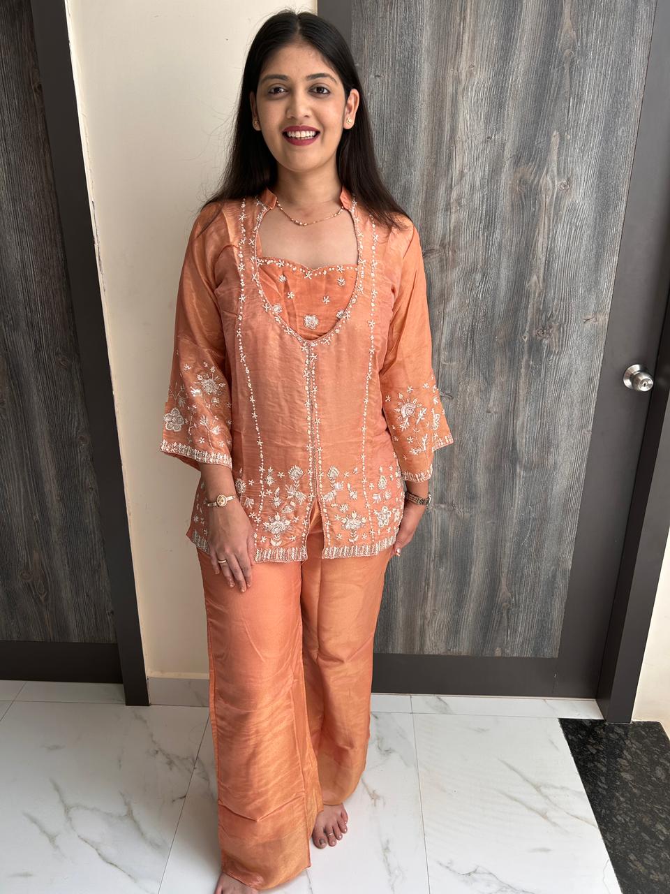 Rust Orange Contemporary Indo-Western Set