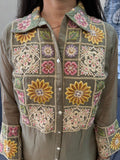 olive green floral chinnon co-ordset