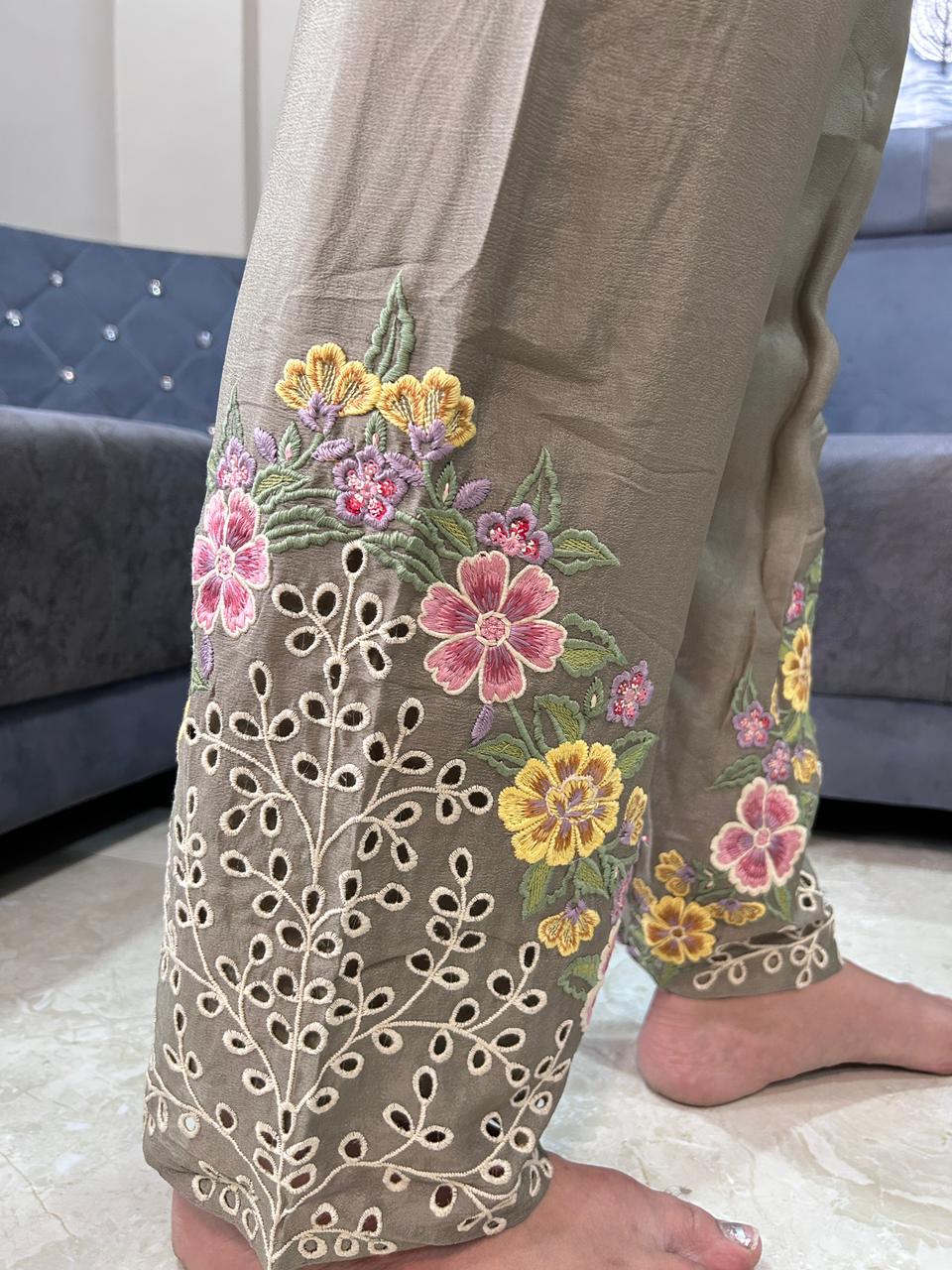 olive green floral chinnon co-ordset