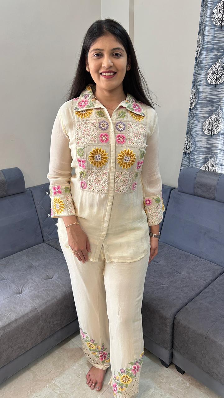 off-white floral chinnon co-ordset