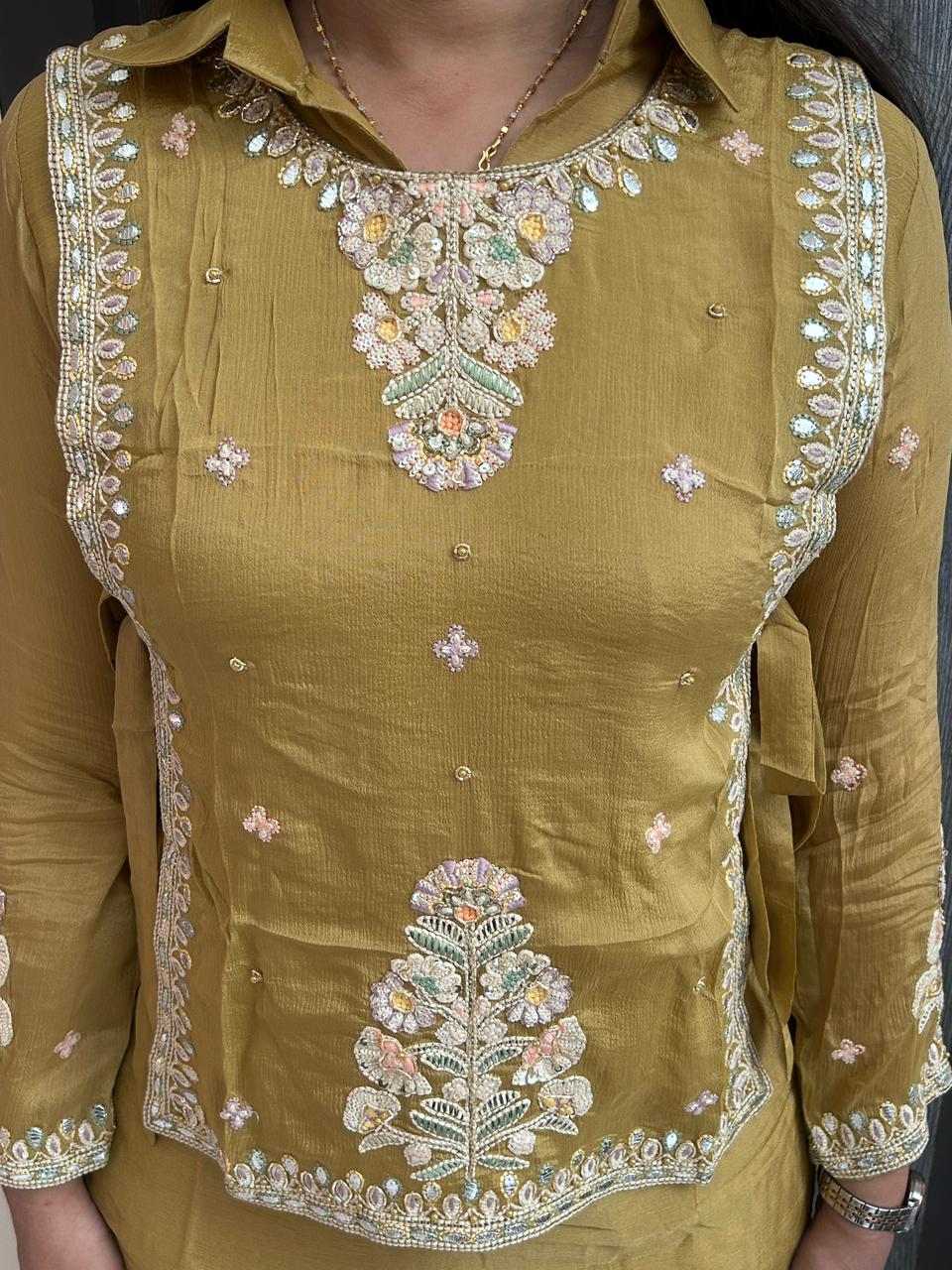 waist embroidery co-ordset(yellow)