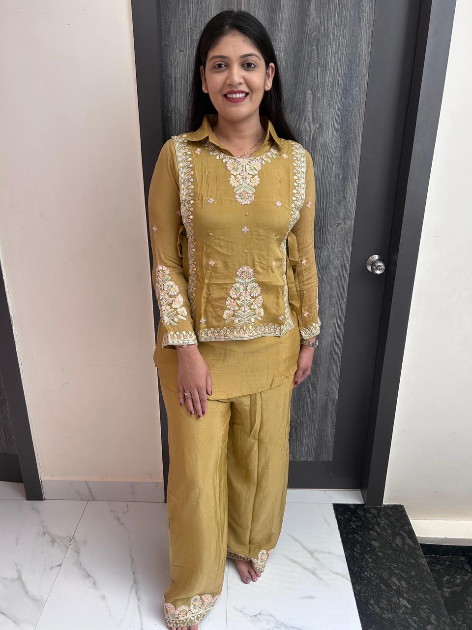 waist embroidery co-ordset(yellow)