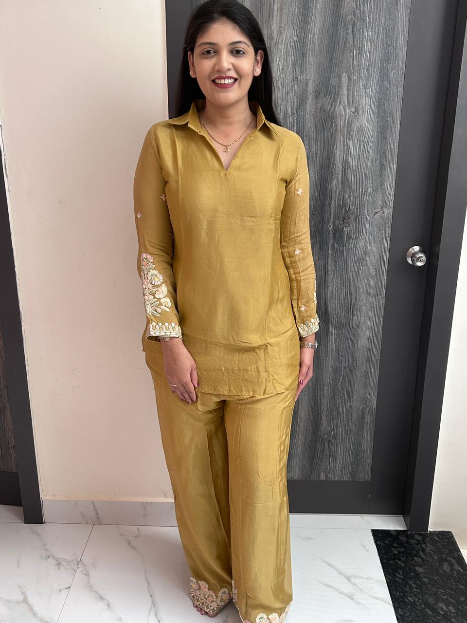 waist embroidery co-ordset(yellow)