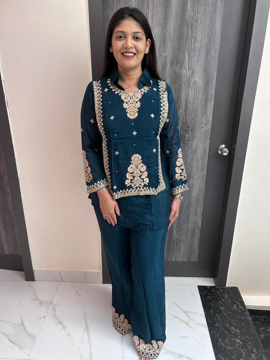 Midnight Navy Waist-Embroidered Co-Ord Set
