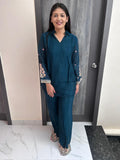 waist embroidery co-ordset(blue)