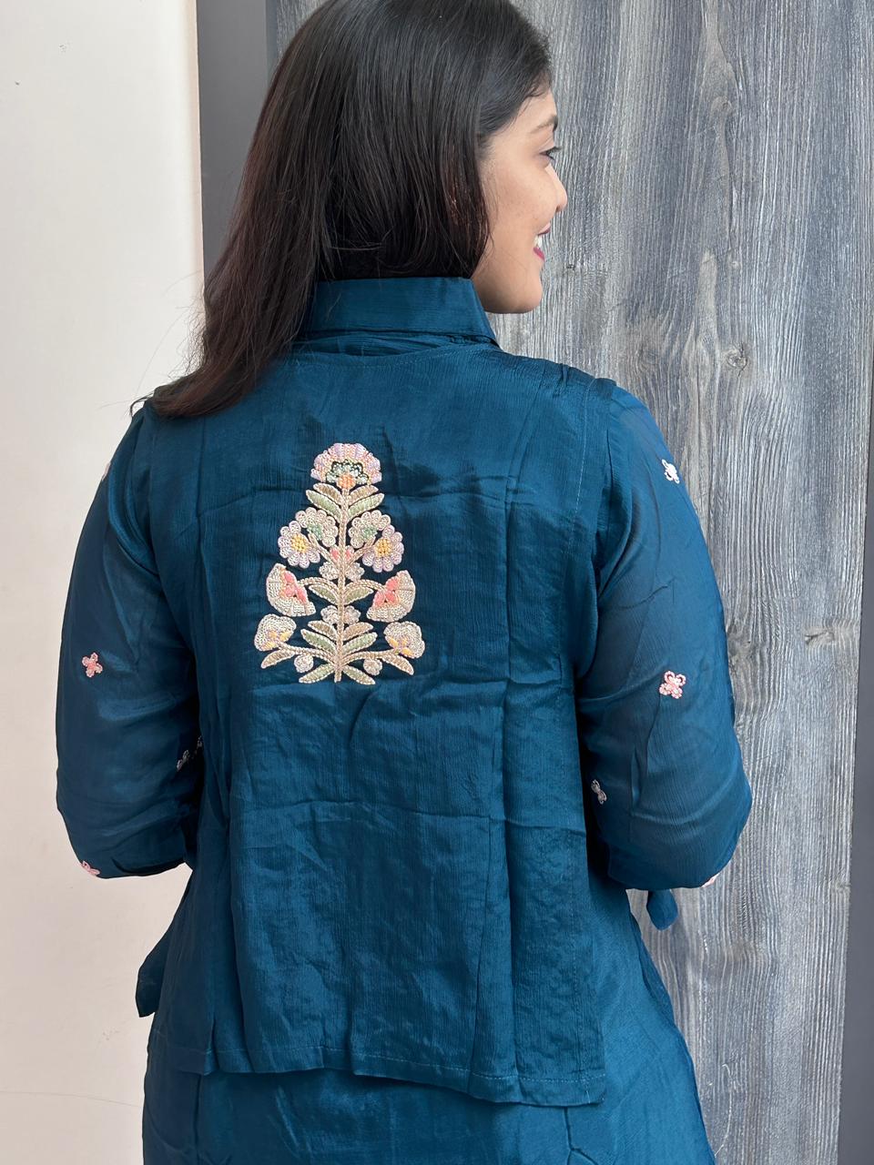 waist embroidery co-ordset(blue)