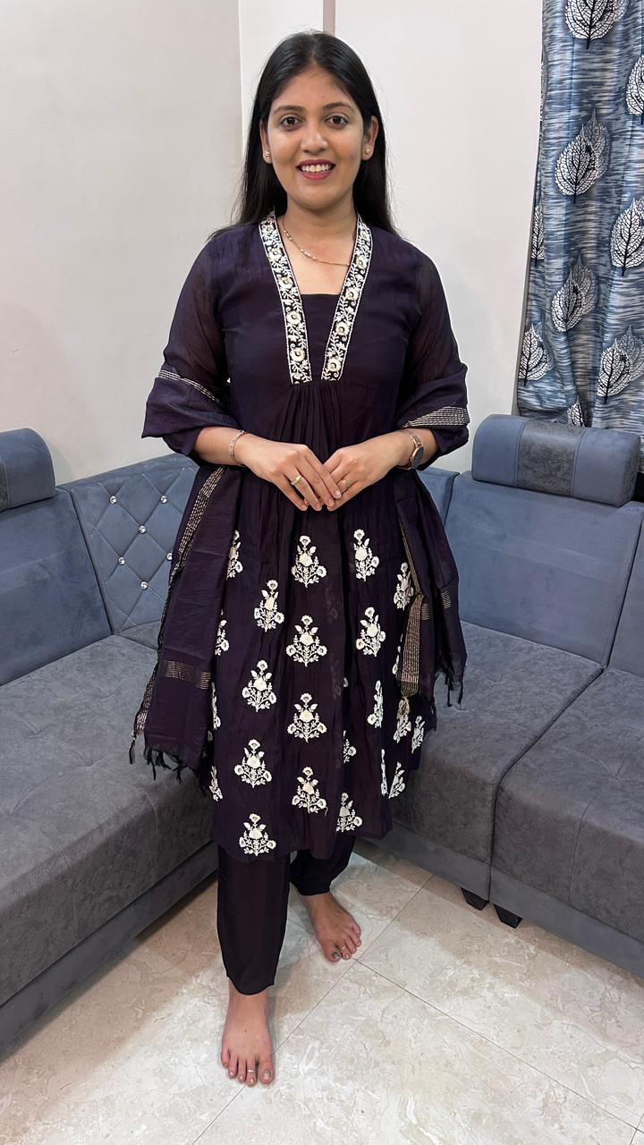 Purple Kurti Set with Dupatta