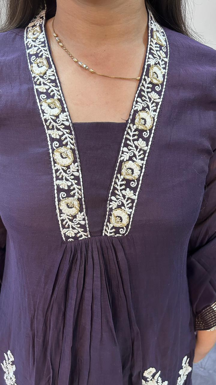 Purple Kurti Set with Dupatta