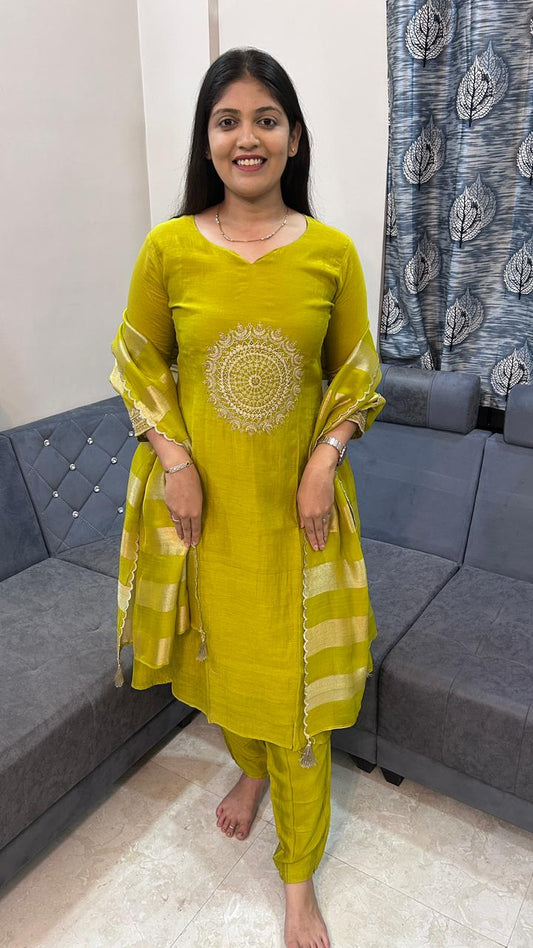 Yellow Designer Kurti Set with Dupatta