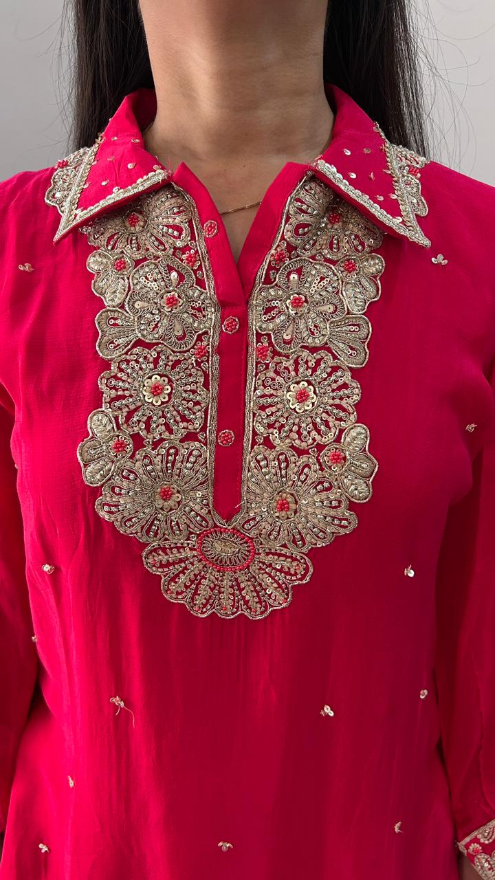 Embroidered Ruby Pink Co-Ord Set