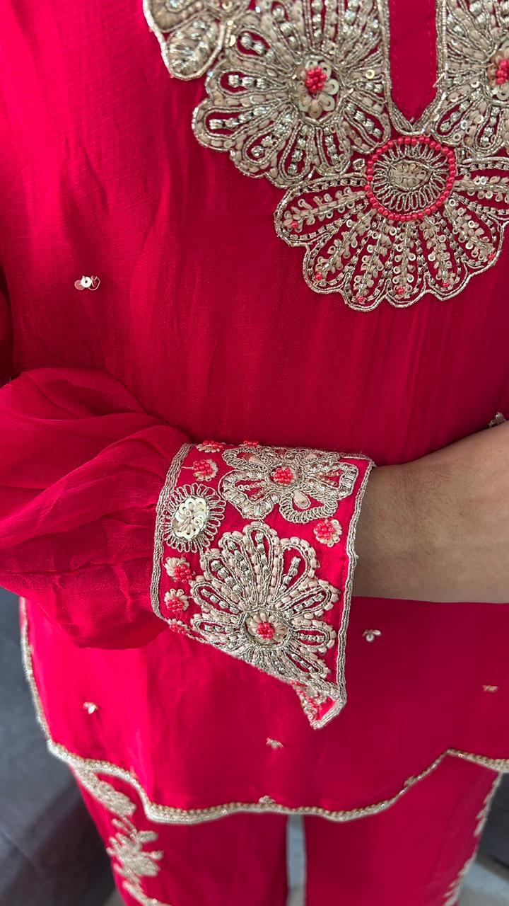 Embroidered Ruby Pink Co-Ord Set