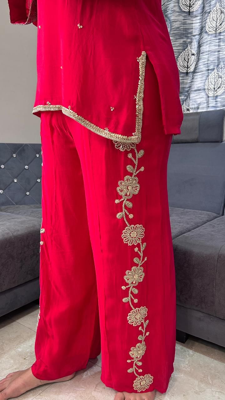 Embroidered Ruby Pink Co-Ord Set