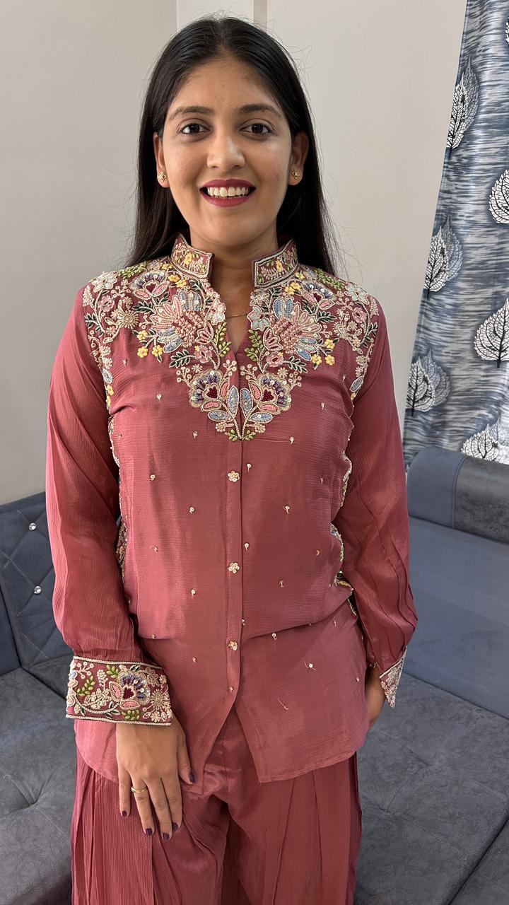 Embroidered Dusty Mauve Co-Ord Set