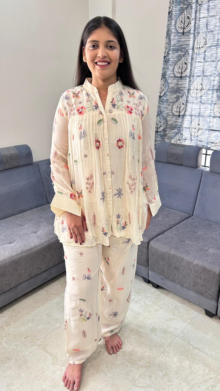 Floral Embroidered White Co-Ord Set