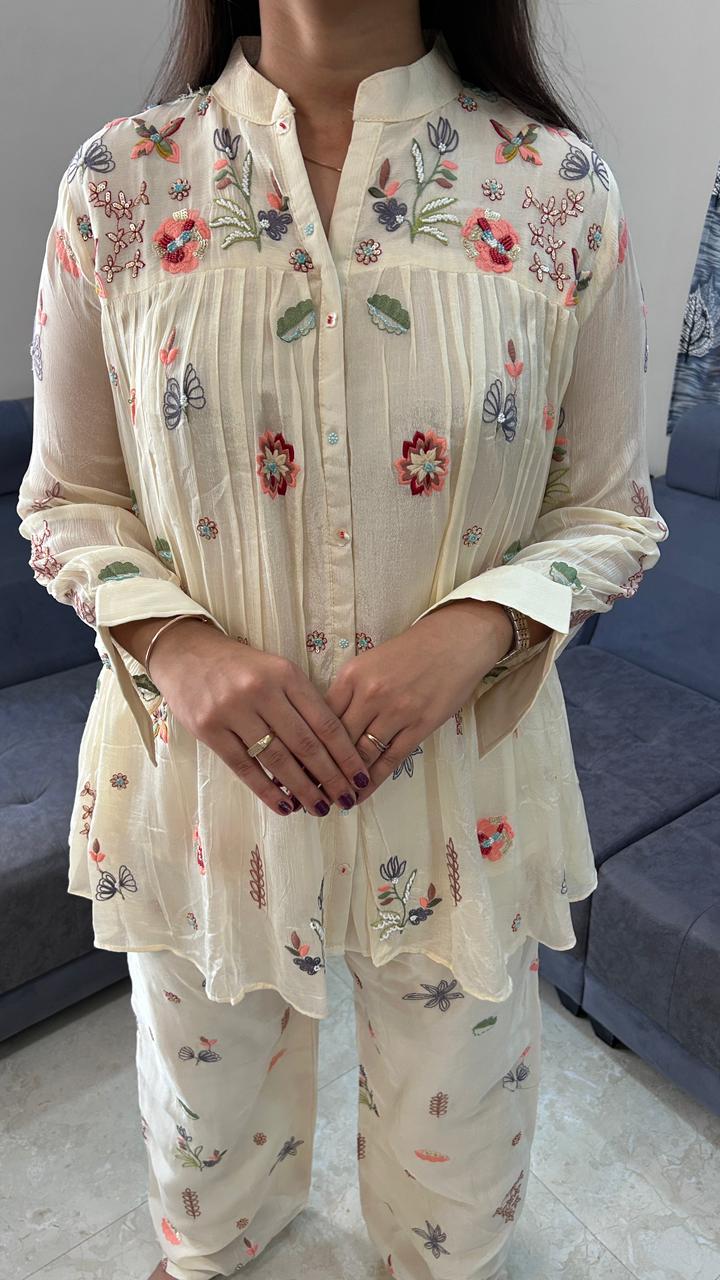 Floral Embroidered White Co-Ord Set