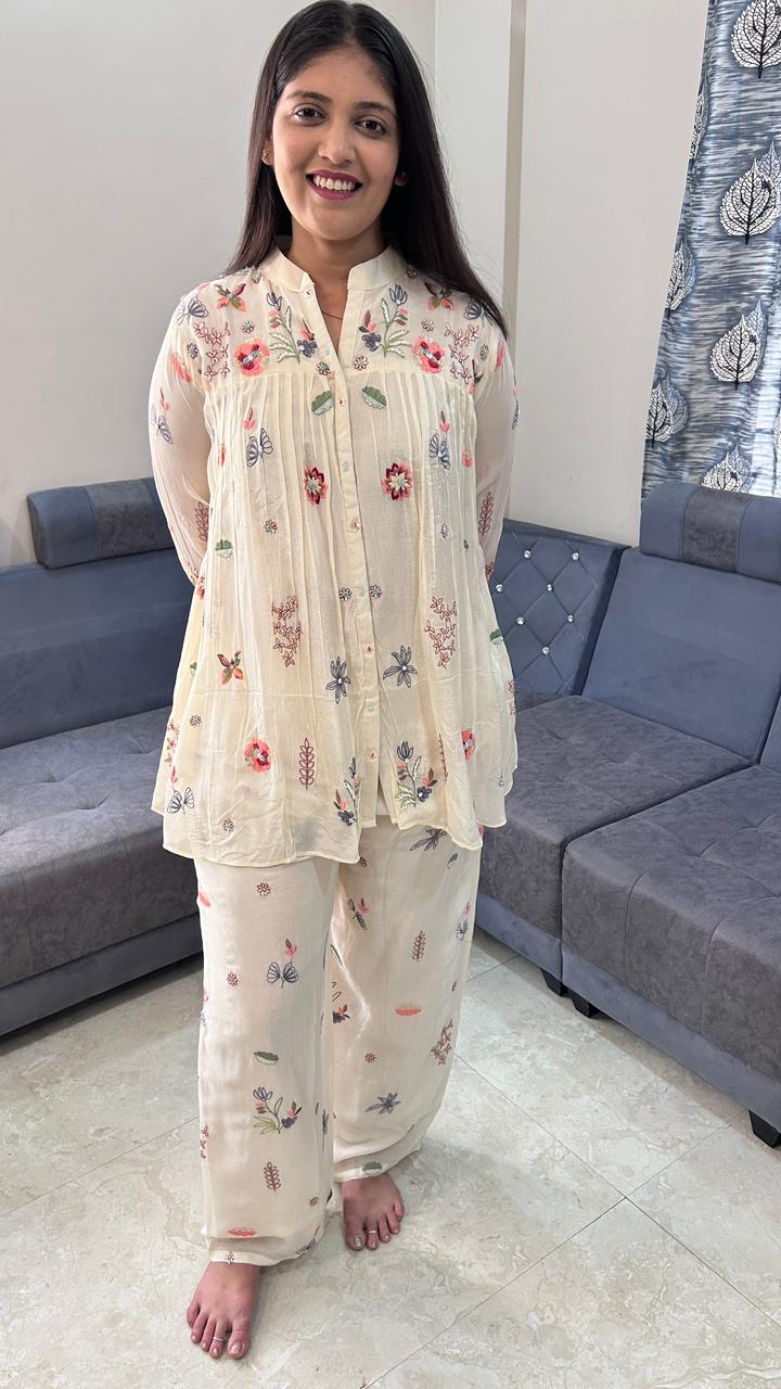 Floral Embroidered White Co-Ord Set