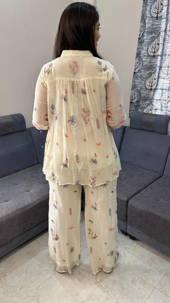 Floral Embroidered White Co-Ord Set