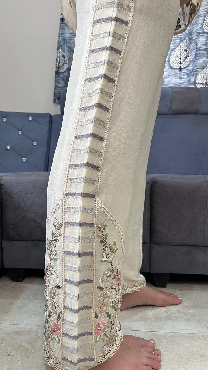 Floral Zardozi Embroidered Cream Co-Ord Set