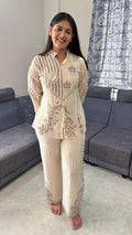 Floral Zardozi Embroidered Cream Co-Ord Set