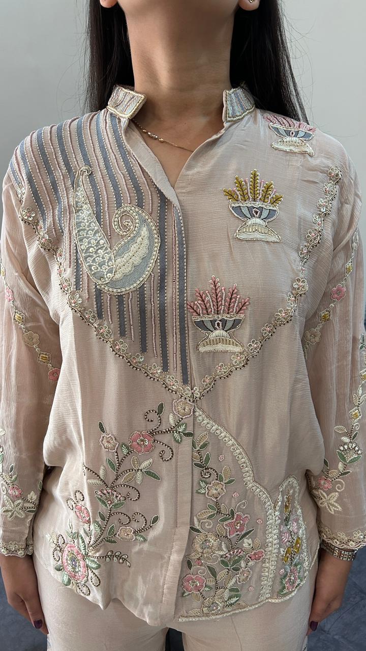 Floral Hand-Embroidered Blush Pink Co-Ord Set