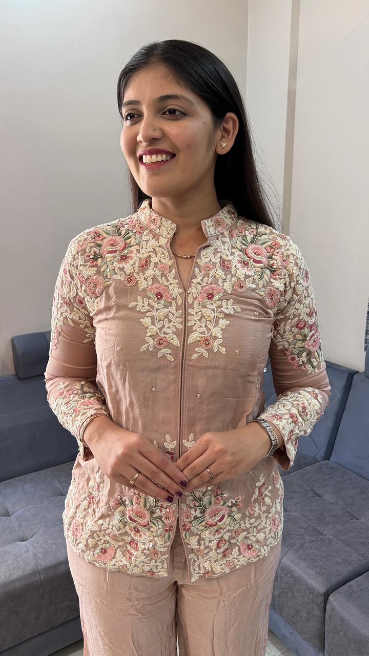 Rose Garden Embroidered Pink Straight-Fit Co-Ord Set