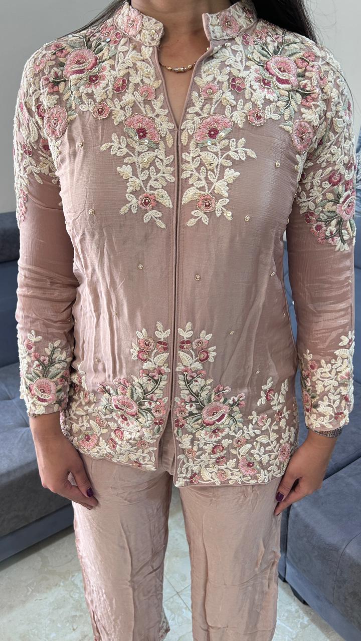 Rose Garden Embroidered Pink Straight-Fit Co-Ord Set