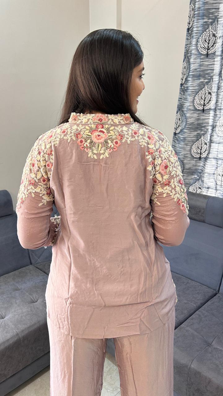 Rose Garden Embroidered Lavender Wide-Leg Co-Ord Set