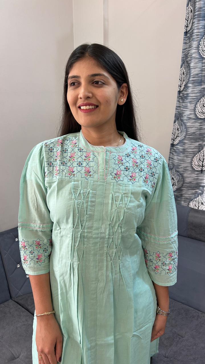 Mint Bloom Mul Cotton Kurta Set
