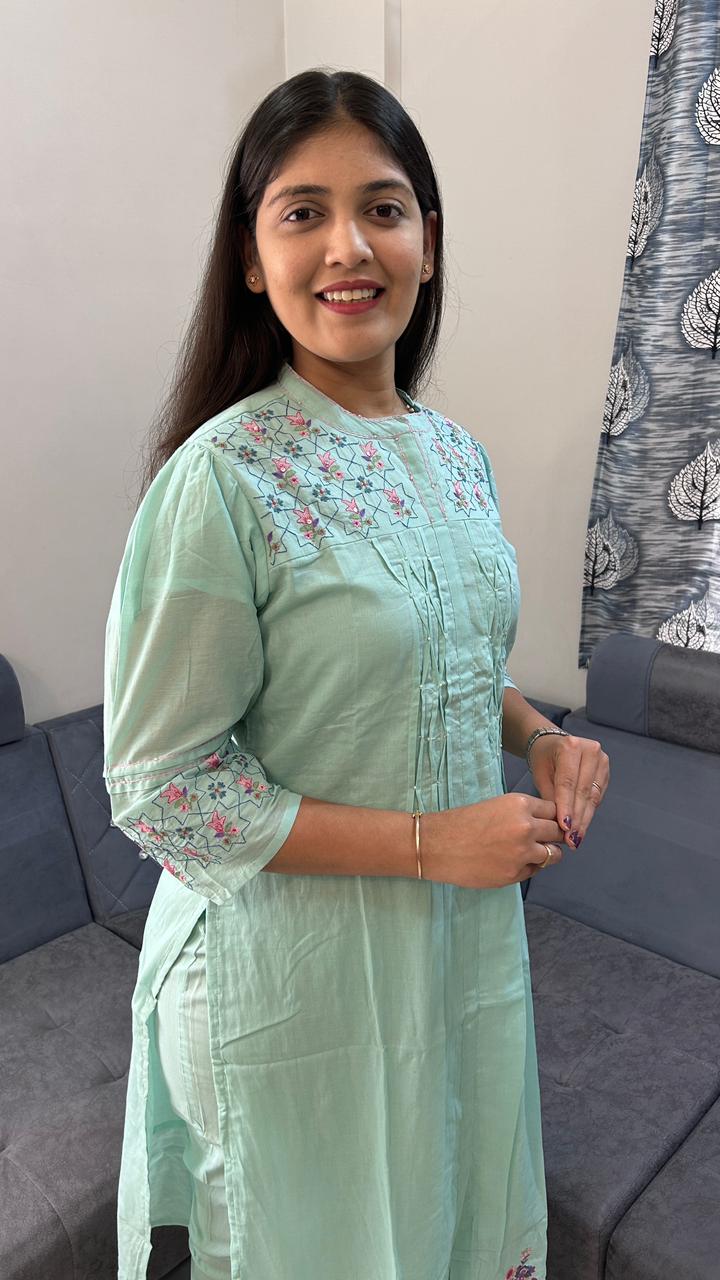 Mint Bloom Mul Cotton Kurta Set