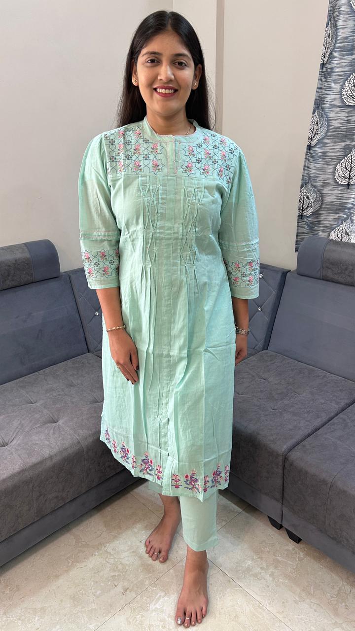 Mint Bloom Mul Cotton Kurta Set