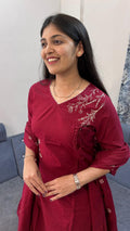 Crimson Angrakha Cotton Kurta Set with Booti Dupatta