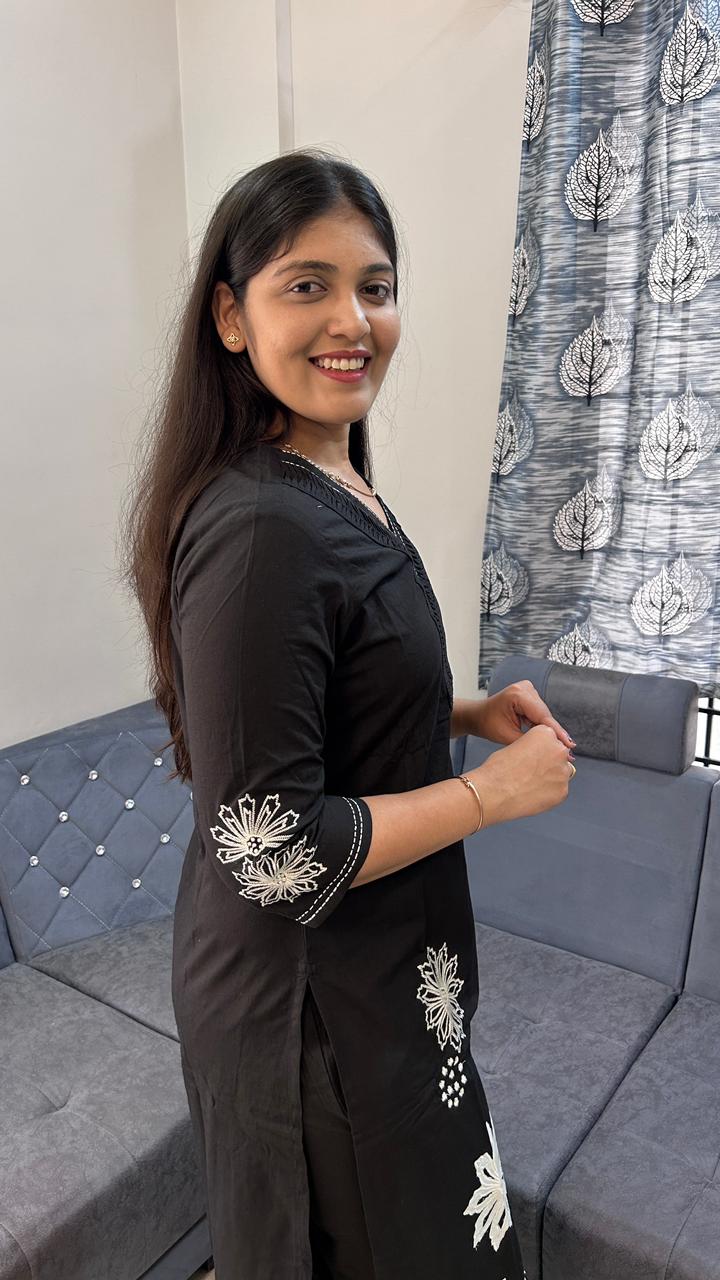 Midnight Bloom Batik Cotton Kurta Palazzo Set with Dupatta
