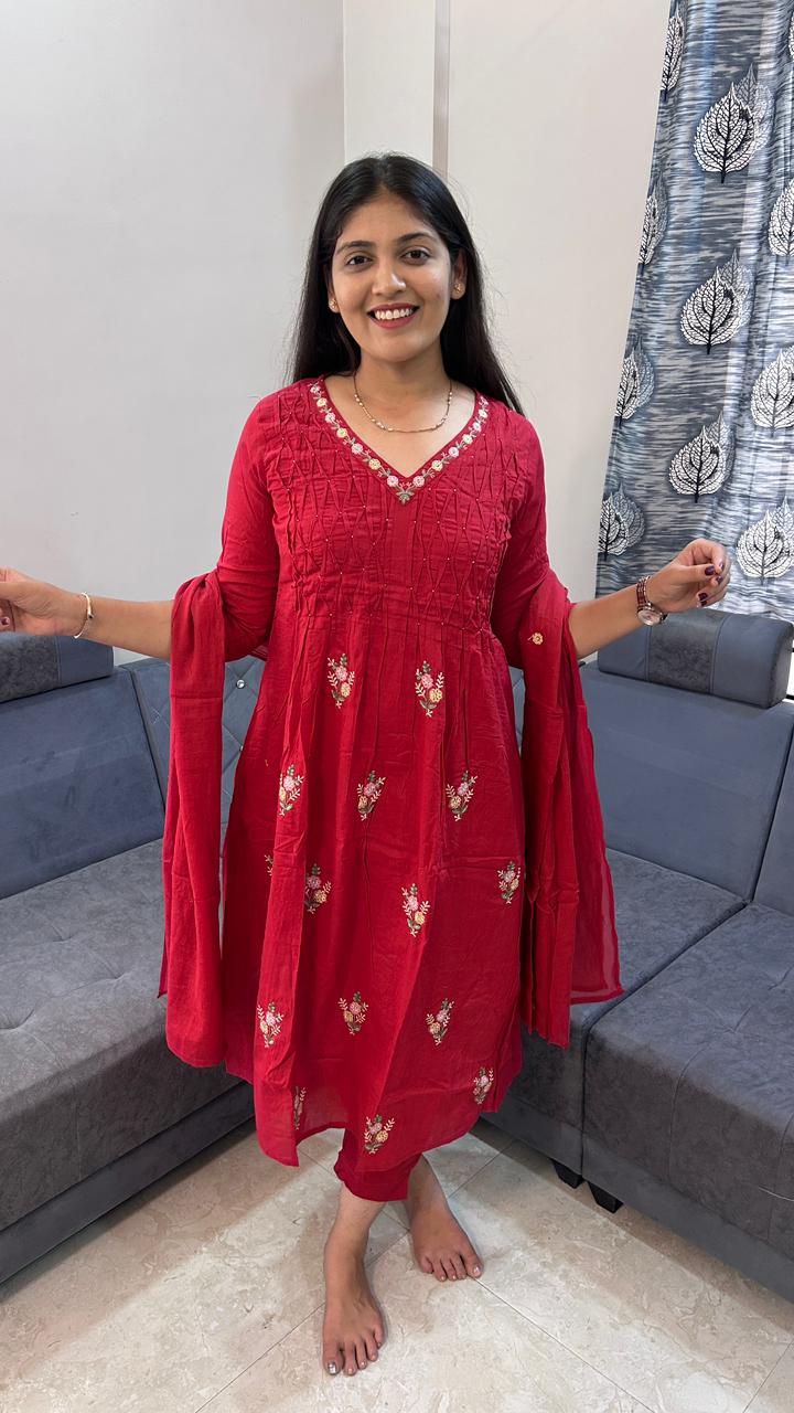 Ruby Flora Gathered Anarkali Set with Embroidered Yoke