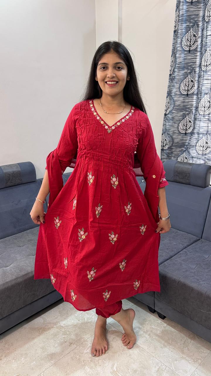 Ruby Flora Gathered Anarkali Set with Embroidered Yoke