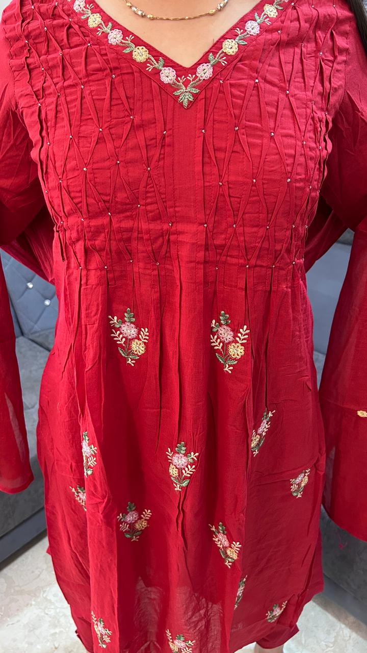 Ruby Flora Gathered Anarkali Set with Embroidered Yoke