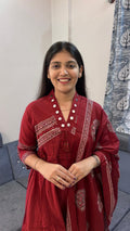 Maroon Heritage Ajrakh Print Kurta Set with Mirror Work