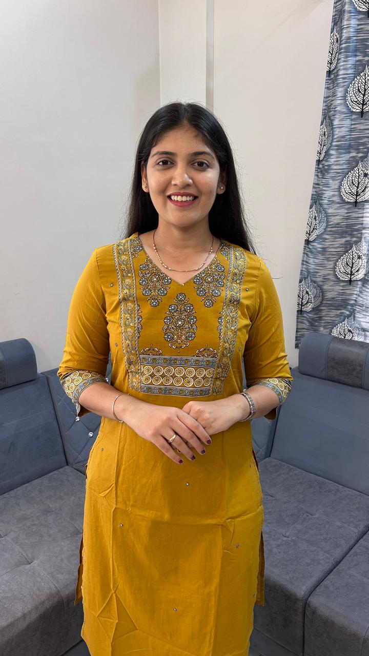 Mustard Mustard Tradition Block-Print Kurta Set with Dupatta